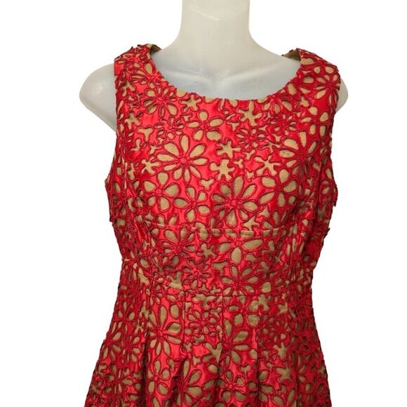 Carlisle Dress Red Lace Floral Overlay Italian Linen Sleeveless Size 2 Women - Picture 2 of 10